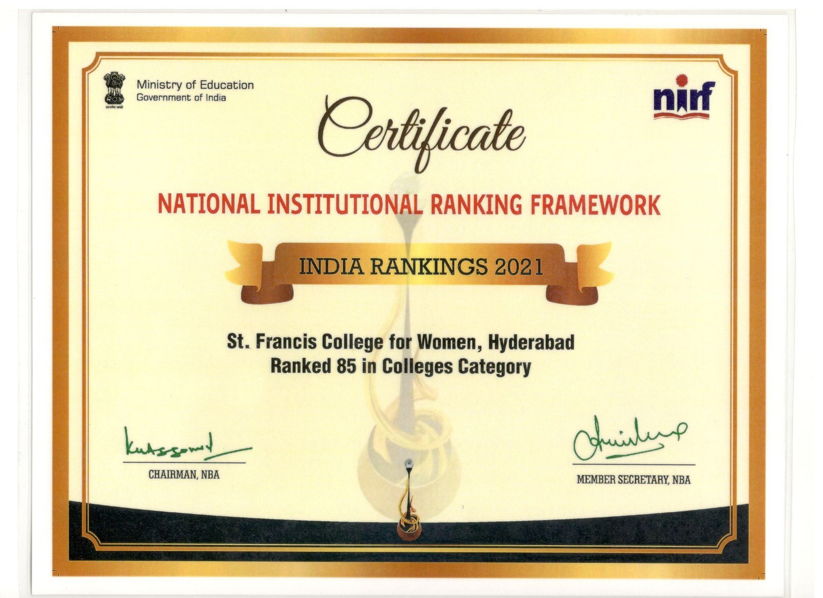 NIRF 2021 Certificate